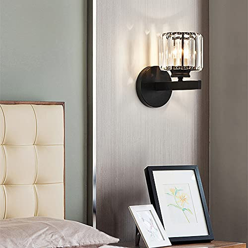 Chao Zan Wandlampe Kristallglas - E27 Wandleuchte mit Lichteffekten - Wandspot aus Metall und Glas - Wand Lampe mit tollen Lichteffekten - ohne Leuchtmittel (Schwarz)