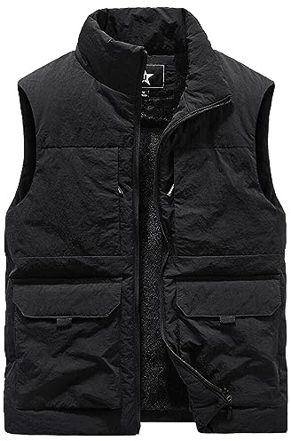 AIEOE Herren Gefütterte Weste Warmer Innenplüsch Herrenweste mit Teddyfell und Vielen Taschen