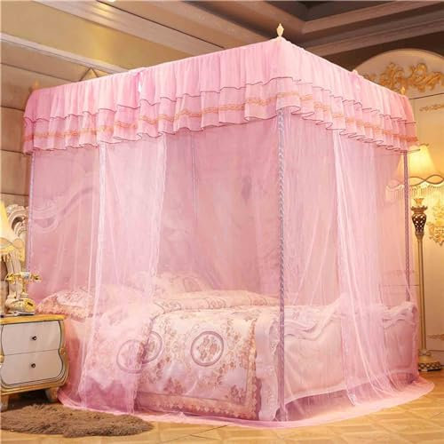JUSHZ Moskitonetz Doppelbett Reisebett Mückennetz Bett Mosquito Net Outdoor Fliegennetz Haushaltszelt Mit DREI Türen Halterung Aus Edelstahl (pink,2.0x2.2M)