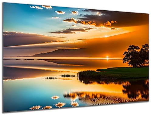 DARO Design - Wand-Bild auf 6mm HDF 40x30cm ruhige See Sonnenuntergang - Wand-Deko Bilder Geschenk
