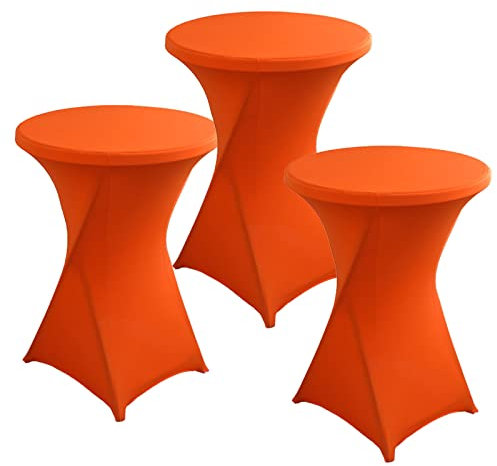PRELGOSP 3er-Set Stehtischhusse, Bistrotisch Tisch-überzug, Stretch Husse Stehtisch für Hochzeitsfeier, Bankett, Geburtstag, Party Im Freien,Orange,80x110cm
