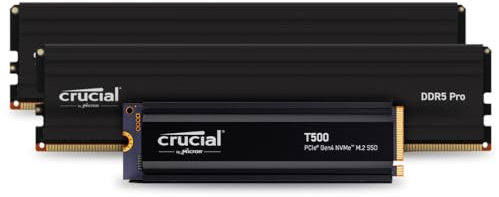 Crucial T500 2TB Gen4 NVMe M.2 Interne Gaming SSD mit Kühlkörper & Crucial Pro Desktop RAM 48GB Kit (2x24GB) DDR5 6000MHz