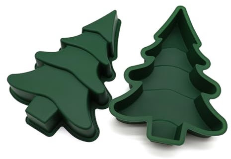 PINNKL 2 Stück Weihnachten Silikonformen 3D Weihnachtsbaum Kuchen Backform Tannenbaum Kuchenformen Antihaft hitzebeständig Flexible für Backen Muffins Keksen Schokolade Backzubehör