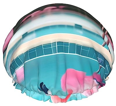 Wiederverwendbare Duschhaube, Flamingo und Schwimmbäder, doppellagig, Wasserdusche, nicht benetzend, große Größe für alle Haarlängen