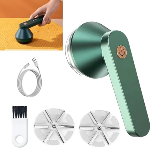 Rasoio per tessuti, rimuovi-pelucchi, rasoio portatile per la rimozione dei pelucchi, rimuovi-pelucchi elettrico ricaricabile, rasoio per tessuti con lame sostituibili e rimuovi-pelucchi (1 verde)
