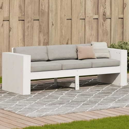 Rantry Gartensofa, 3-Sitzer, weiß, 189 x 60 x 62 cm, Massivholz, Kiefernholz, Gartensofa, Schlafsofa, Wohnzimmer, Sofa, Couch, Sofas für den Außenbereich, Möbel für den Außenbereich, Möbel