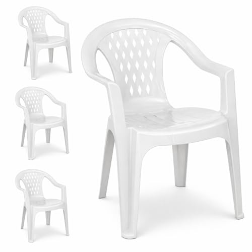 VIRSUS Set 4 Sedie da Giardino in Polipropilene di colore BIANCO, misura 57x61,5x79 cm, Sedia Impilabile, Schienale Basso con Rombi e Braccioli per Esterno ed Interno, Made in Italy -LYR508F