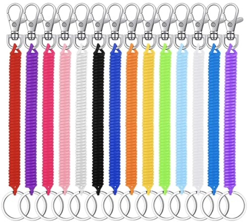 SYEYCW Porte-Clés en Spirale Extensible - 14 Pièces en Plastique pour Camping, Téléphone Portable et Articles Importants - 14 Couleurs