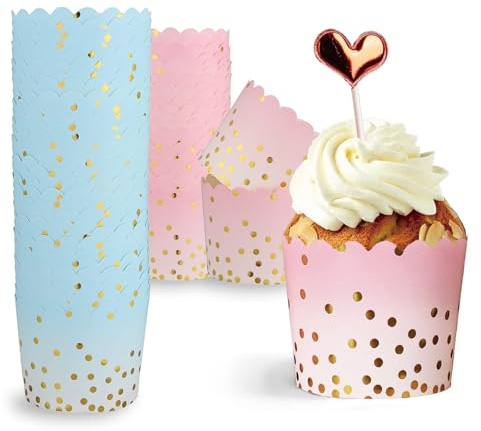Caissettes Cupcake, 100 Pièces, Muffins Jetables Rose, Moules à Muffins en Papier Bleu, Pour Halloween, Anniversaires, Mariages, Fêtes (Marquage à Chaud)