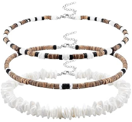CANRNYACBZ 3 Stück Muschelkette Damen Sommer Kette Damen Weiße Muschel Schmuck Muschelkette Herren Puka Muschel Halskette Boho Kette Damen Handgefertigte Strand Schmuck