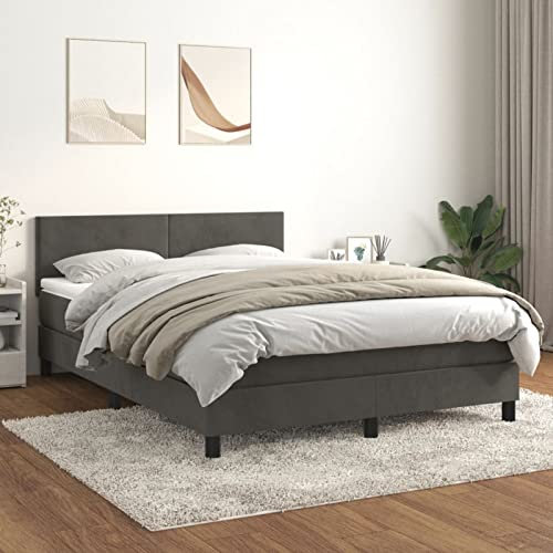 IKAYAA Boxspringbett mit Matratze Boxspringbett 140x200 mit matratze Bett 140x200 mit matratze und lattenrost Bett 140x200 mit Verstellbar Kopfteil Samt-Dunkelgrau-140 x 200 cm