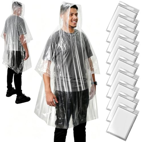 ANYOO Poncho Impermeabile Usa e Getta per Adulti, 3/5/10 Pezzi Mantella Antipioggia Donne e Uomini Emergenza con Cappuccio per Campeggio, Festival, Trekking, Concerti, Trasparente, Taglia unica
