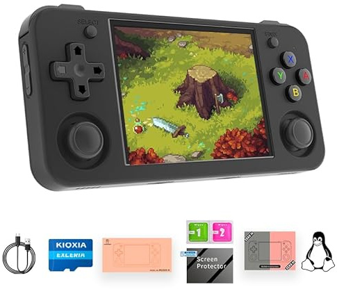 RG35XX H Retro Handheld Game Console Linux System 3.5''IPS Screen 64G TF Card with 3545+ Preinstalled Games RG 35XXH Portable Gaming Console RG35XXH Support 5G WiFi Bluetooth HDMI Black