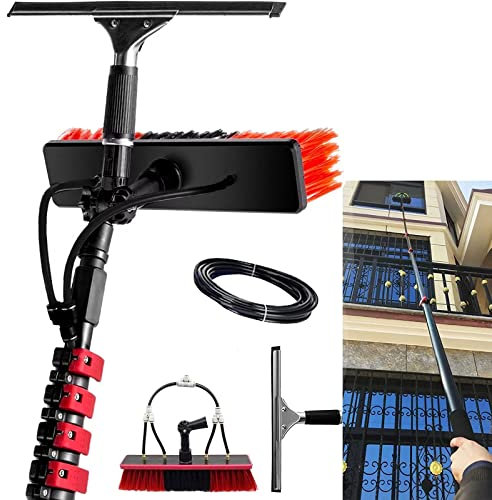 DONGGANSHI 12ft Water Fed Window Cleaning Pole Conservatory Solar Panel High Reach Telescopic Extendable Extended Extension Brush Squeegee Equipment Hose Fed Kit