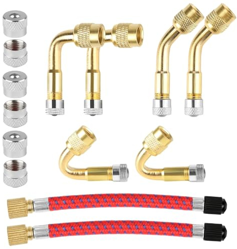 NCZCDZSW Ventilverlängerung 14 Stück Autoventil 135 mm Ventil Adapter Reifenventil Verlängerung 90 Grad Winkelventil Kupfer Ventiladapter Autoventil Verlängerung Set für Auto Motorrad Fahrrad