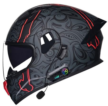 Adulto Modular Bluetooth Casco,Motocicleta Todoterreno Crash Homologado ECEDOT Bluetooth Cascos Integral Integrado Abatible Casco con Visera Doble,Unisex Moto Bluetooth Casco 12,XL=61-62CM