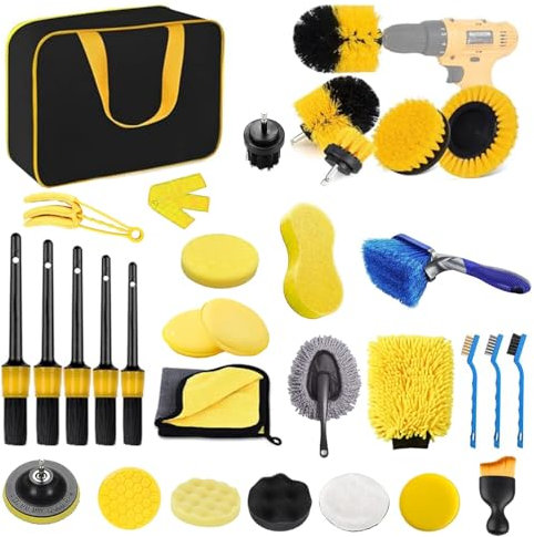 Car Detailing Kit 31Pcs Car Cleaning Kit Interior Exterior Car Care Detailing Set Car Duster Polishing Pads Set for Cleaning Car Motorcycle Bike Wheels Engine Emblems Leather Dashboard Air Vent
