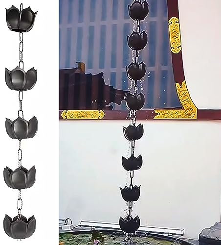 GAPECHNG Regenketten-Dachrinnenset Mit Haken, Lotusförmige Regenketten Aus Abs-Kunststoff, Japanische Regenfängerkette Für Den Garten, Regenführungsketten Für Draußen, 5 Becher, 1 M/2M/6.5Ft