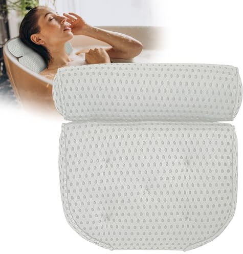 LEODERA Cuscino da bagno bianco - Cuscino ergonomico per la vasca da bagno - 7 ventose extra forti - Accessori per vasca da bagno