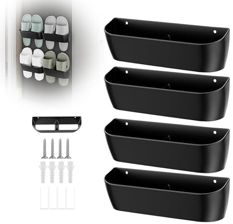 Olgary 4 Stück Schuhorganizer Camping Wandmontage, Schuhhalter Wand, Schuhhalter Wohnmobil, Schuhhalter mit Selbstklebenden Bohrlöchern für Camping, Badezimmer, Wohnzimmer (Schwarz)