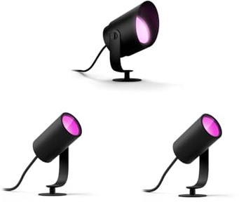 Philips Hue Lily Basis-Set mit 5 Gartenspots LED (Anthrazit) – Weißes und Farbiges Licht – Inkl. 1 Netzkabel – Gartenbeleuchtung – White and Color Ambiance