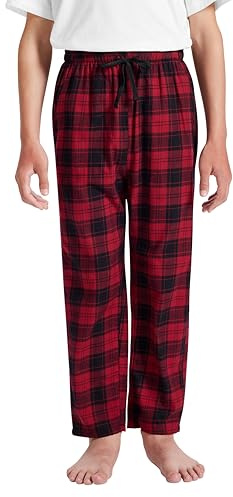 MoFiz Garçon Pantalon de Pyjama Coton à Carreaux Fille Chaud Vêtements de Nuit Décontractés avec Poches pour Enfants 7-18 Ans