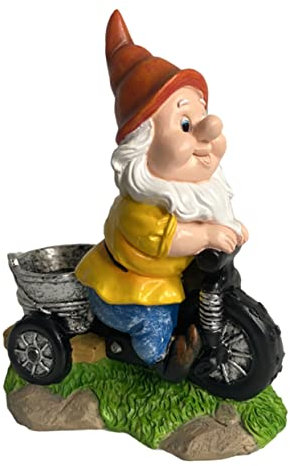 GANAZONO Figurine de GNOME à Tricycle en Résine Légère, Ornement Décoratif Facile à Transporter Ranger pour Bureau ou Extérieur
