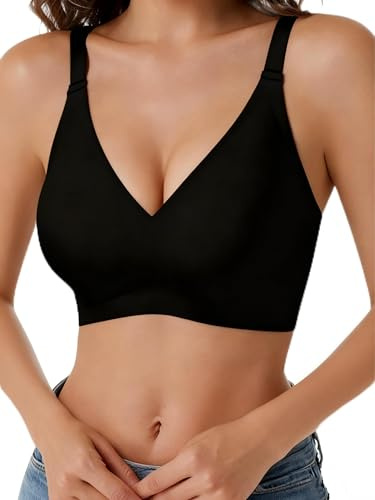 Curlady Push Up Bra for Women Comfortable Wireless Bras Full Coverage Support Lift Bralette with Bra Extenders 3 Hooks Soft Everyday Seamless Tshirt Bra Black