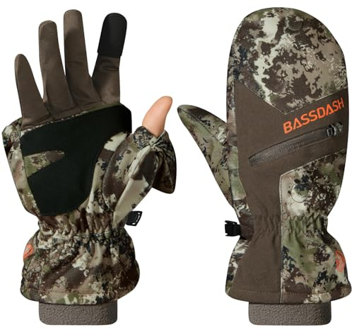 BASSDASH Isolierte Fäustlinge für Herren, Winter-Camouflage, Jagdhandschuhe, wasserabweisend, für kaltes Wetter, Outdoor-Aktivitäten HG04M
