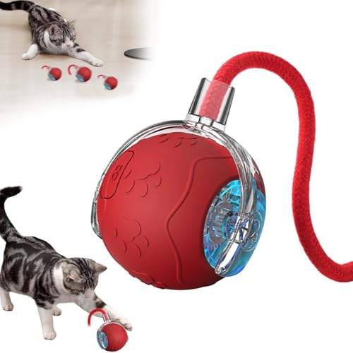 Interactive Cat Toy, Moving Cat Ball,3 Mode, Electric Automatic Rolling Ball for Dogs and Cats, Smart Interactive C at Toys,Rechargeable Irregular Moving Toys, All Floors & Carpet Available (red)