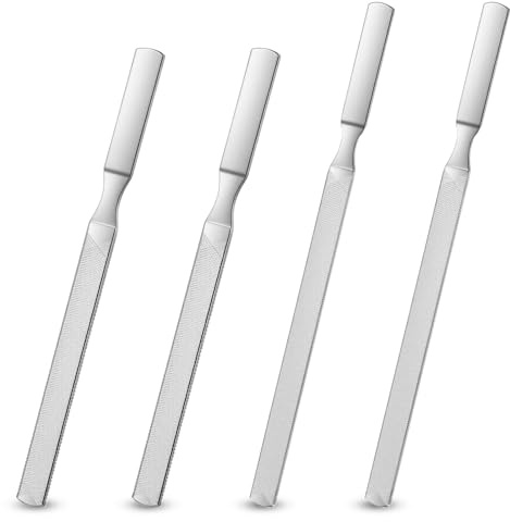 Yuanchu 4-Pack Stainless Steel Toe Nail Files, 4-Sided Design for Thick Nails, Heavy Duty Toe Nail File Metal Fingernail Filing Durable Nail Care Tool for Men, Seniors, and Dogs