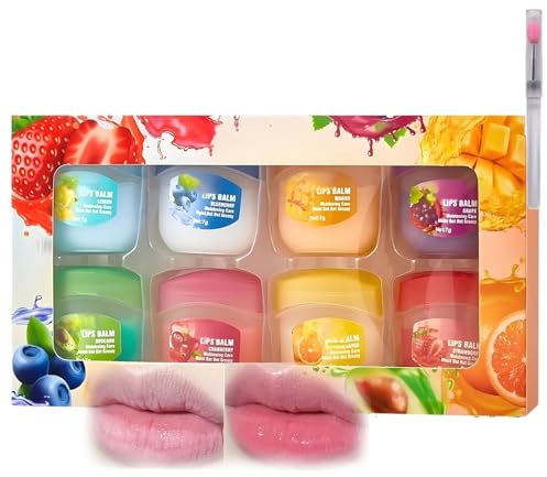 8-teiliges Lippenpflegeset mit Fruchtgeschmack, Lippenbalsam, Lippenpflegeset, Lippenmaske mit 8 Fruchtaromen, 4-in-1-Lippenbalsam-Set für Feuchtigkeit (1Set)