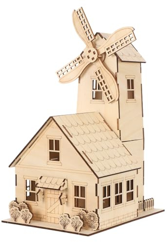 SUPVOX 1 Set Wood 3D Windmill Model Kit - European Style DIY Assembly Puzzle House - 3D Wooden Puzzle Kit - DIY Windmill House Construction Toy