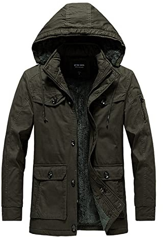 Vattentät vinterjacka för män – varm lång parkas med huva, vindtät dunrock med fleecefoder, utomhus höst och vinter ytterkläder vindtät ytterkläder kappa med avtagbar huva, gRÖN, 3XL