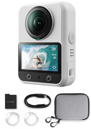Xtra 360 Camera, 8K Panoramic Video, 1-Inch Sensor Equivalent, 100MP High Resolution, Waterproof Action Camera, 105GB Built-in Storage, Bullet Time, Broad Compatibility, Vlog