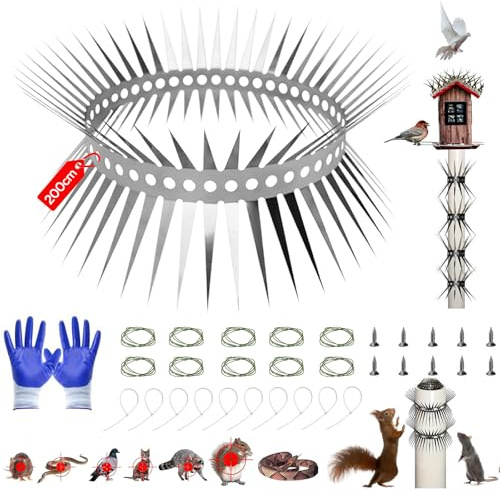 Marderschutz Fallrohr, Marderabwehr 200cm,Marderabwehr Fallrohr mit Zubehör, Edelstahl Stacheldraht mit Handschuhe für Marder,Taube,Ratten & Katzen Mader Abwehr für Fallrohr Balkon Dach Fenster Bäume
