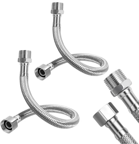 2 PCS Tuyau De Raccordement Flexible Robinet 3/8, 20cm en acier inox tressé, Tuyau Flexible Sanitaire, Rallonge Étanche Normée, Idéal pour Robinet et Chauffe-Eau