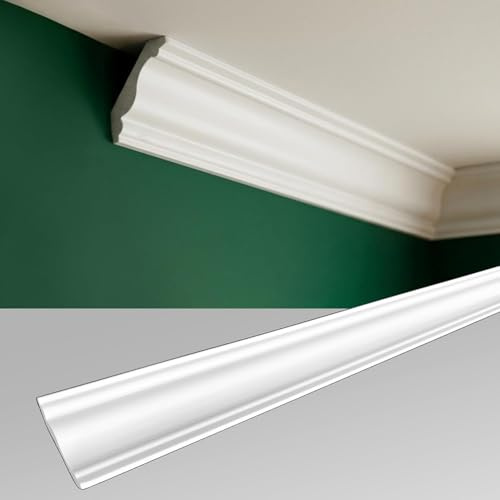 Molduras de techo de 100 cm – Molduras decorativas de estuco para pared y techo – Ligero, duro y estable, se puede pintar – (JC335-W listón 04-20 unidades | 20 m)