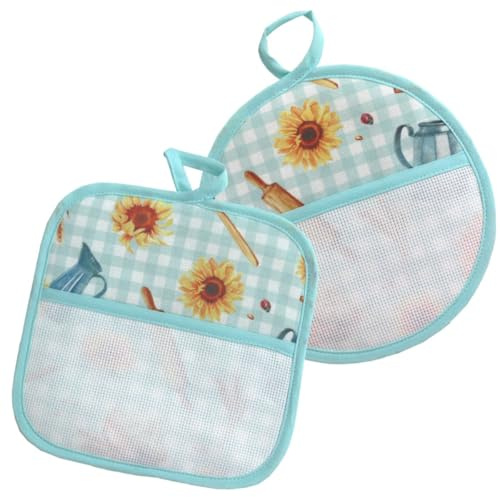 Presine da Cucina da ricamare a punto croce, Set da 2 Pezzi presine da cucina con tela aida, Rotonda e Quadrata, Coppia di presine con fantasia Girasoli
