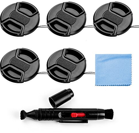 Fotover 67mm Lens Cap Bundle, 5 Pack Universal Snap on Front Centre Pinch Lens Cover Set with Microfiber Lens Cleaning Cloth for Canon Nikon Sony Olympus DSLR Camera + Camera Lens Cleaning Pen
