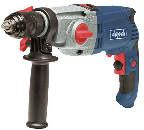 SCHEPPACH DI1050 Perceuse à percussion (perceuse 1050W, 2800/min, 2 fonctions en 1 – marteau et perceuse avec poignée supplémentaire réglable à 360 degrés et mallette