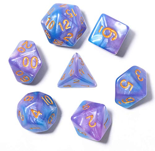 FLASHOWL Pearl Polyedrisches Würfelset, Tischspiele Würfel, 1 Sets Würfel, Würfelserien W20, W12, W10, W8, W6, W4, DND D20, DND RPG MTG, Doppelfarben für EIN Stück (7 Stück)