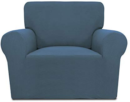 PureFit Stretch Chair Sofa Slipcover – Spandex Jacquard Non Slip Soft Couch Sofa Cover, Washable Furniture Protector with Non Skid Foam and Elastic Bottom for Kids (Chair, Bluestone)