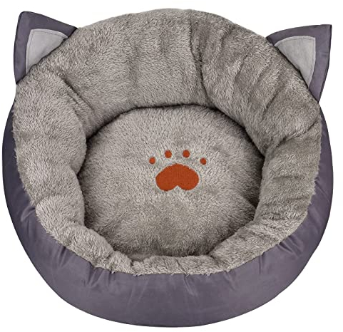 Queta Hundebett Waschbar, Katzenbett. Katzenohrform Runde Hundekorb Warmes Haustierbett Katzenbett, Katzenschlafmatte, Haustierbett zum Schlafen von Haustier.(grau)
