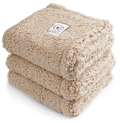 1 Pack 3 Decken Super Weich Premium Flauschig Hundedecke Katzendecke für Haustier Hunde Katze Welpe Beige L(76 * 104 cm)