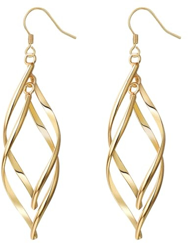 Vogem Gold Silber Twist Ohrringe Damen Hängend Vintage Doppelt Gedrehte Tropfen Ohrringe Gedreht Hypoallergener Schmuck Geschenk