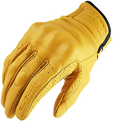 YGLONG Motorrad Handschuhe Leder Retro motorradhandschuhe männer Touch Screen motocrosshandschuhe volle Finger motorradweinlese Biker Moto Handschuhe gelb Motorrad Handschuh Herren