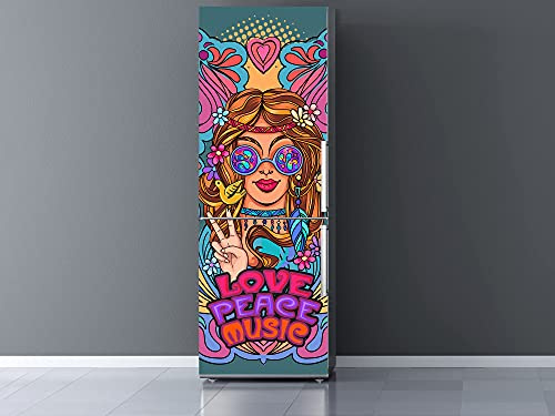 Oedim Vinilo Frigorífico Love Peace and Music, vinilo decorativo para neveras, decoración para cocinas, pegatina nevera