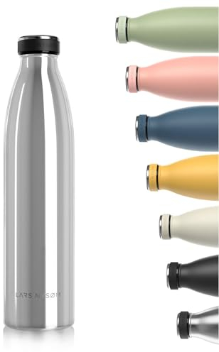 LARS NYSØM Edelstahl Trinkflasche 350ml, 500ml, 750ml, 1L, 1 5 liter | Thermosflasche Kohlensäure geeignet | Auslaufsichere Wasserflasche für Sport, Outdoor, Schule (Mirror Silver, 1000ml)