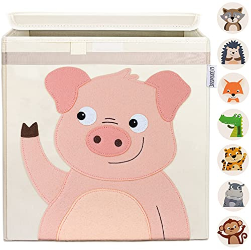 GLÜCKSWOLKE Aufbewahrungsbox Kinder - Spielzeugkiste mit Deckel - Schwein | 15 Motive zur Auswahl I Kinderzimmer - Spielzeug Box Kiste (33x33x33) zur Aufbewahrung im Kallax Regal I Bauernhof Tiere